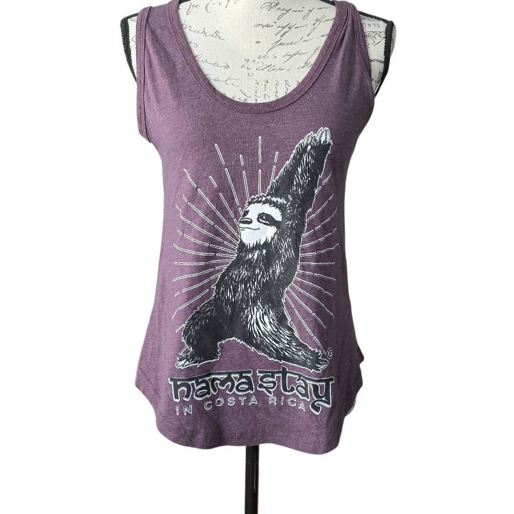 Slothtoes Women's Size Medium Purple Sloth Nama Stay in Costa Rica Tank Top